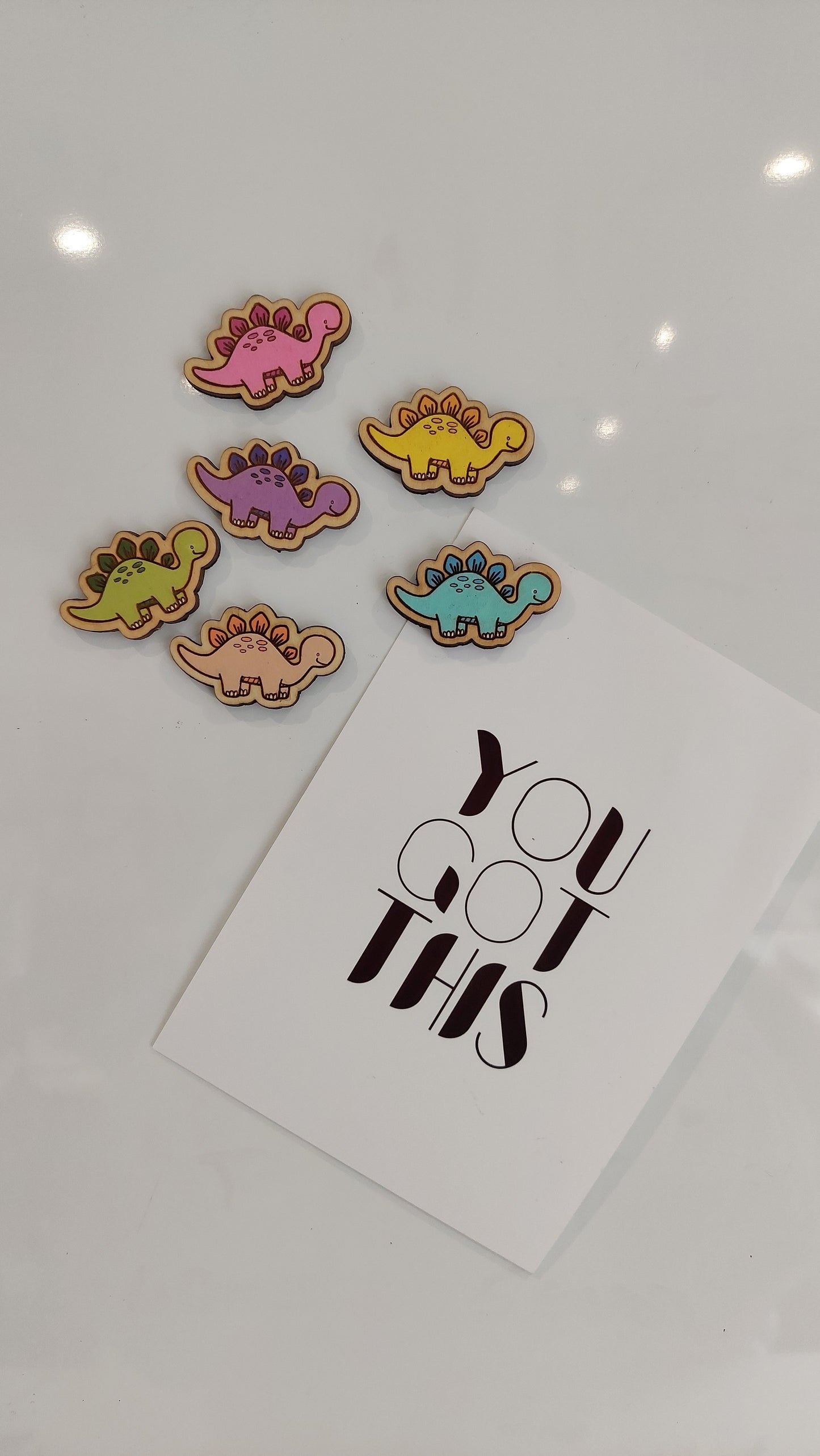 Cute Wooden Dinosaur Fridge Magnets | Set of 6 Colorful Dino Decor | handcrafted wooden dino magnets| Handmade Gift