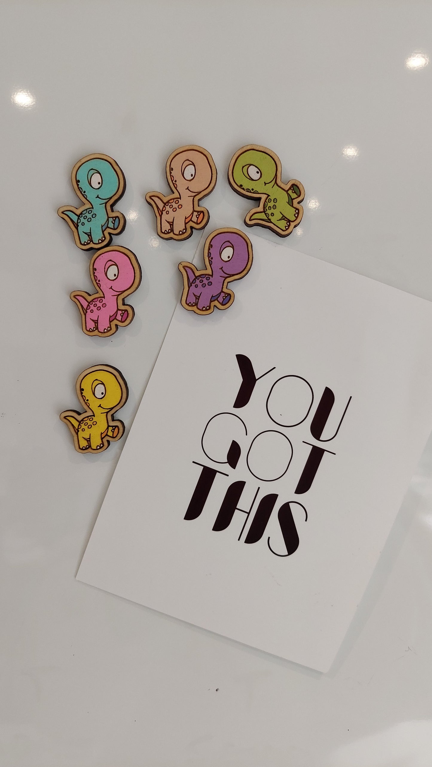 Cute Wooden Dinosaur Fridge Magnets | Set of 6 Colorful Dino Decor | handcrafted wooden dino magnets| Handmade Gift