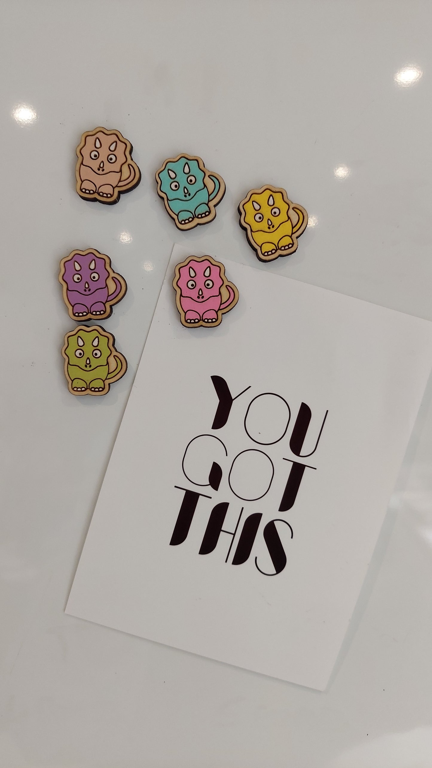 Cute Wooden Dinosaur Fridge Magnets | Set of 6 Colorful Dino Decor | handcrafted wooden dino magnets| Handmade Gift