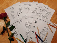 Load image into Gallery viewer, Childrens personalised wedding activity pack. Childrens wedding favour. Colouring pack with pencils/crayons. Childrens wedding activity pack

