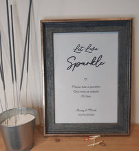 Load image into Gallery viewer, Personalised sparkler send off sign, sparkler send off, sparkler sign, wedding sign, reception sign, Mr &amp; Mrs, Mr and Mr*FRAME NOT included*
