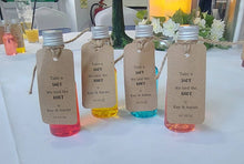 Load image into Gallery viewer, Personalised take a shot tags we tied the knot, Wedding drink favours, favor tags, drink tags for parties, anniversary, engagement, signs
