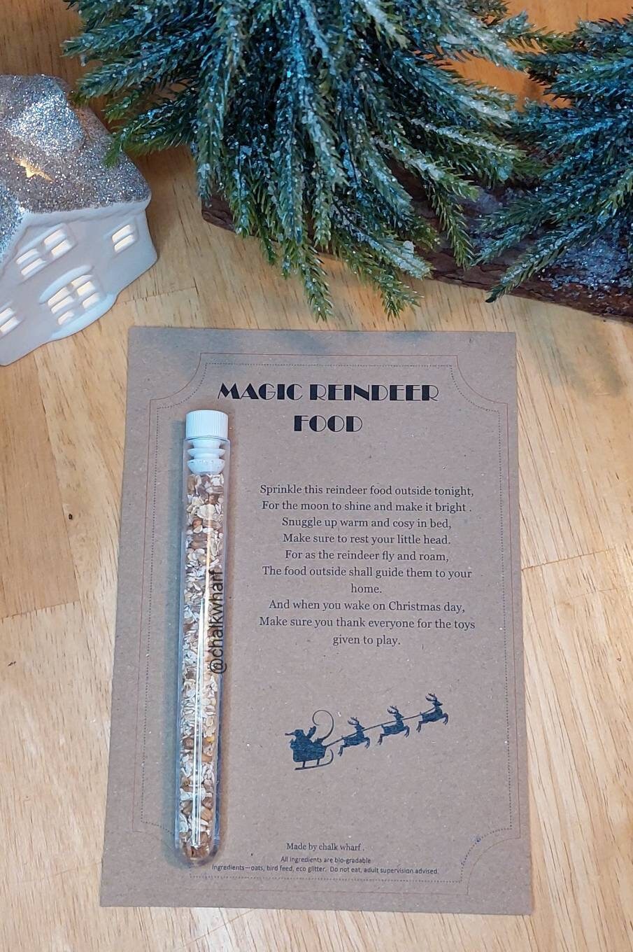 Magical reindeer food, Wildlife Friendly, Christmas Eve Box Reindeer Dust with Poem, Reusable Tube Kid's Xmas gift, Eco friendly animal food