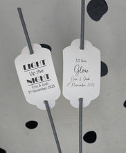 Load image into Gallery viewer, Personalised Sparklers wedding tags, Sparkler tags, Wedding sparklers, Mr and Mrs, SPARKLER TAGS for parties, anniversary, engagement, signs
