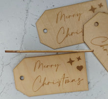 Load image into Gallery viewer, Luxury Christmas Present Tags, Gift Wrapping - Reusable, keepsake, xmas tags, wooden gift tag, Merry Christmas wooden tags, eco friendly tag
