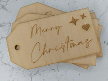 Load image into Gallery viewer, Luxury Christmas Present Tags, Gift Wrapping - Reusable, keepsake, xmas tags, wooden gift tag, Merry Christmas wooden tags, eco friendly tag
