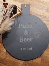 Load image into Gallery viewer, Personalised Slate Pizza Serving Board, Pizzeria Pizza Board Display, Engraved Laser UK, Birthday, Christmas, Wedding, Housewarming Gift.
