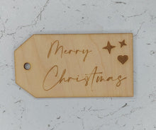 Load image into Gallery viewer, Luxury Christmas Present Tags, Gift Wrapping - Reusable, keepsake, xmas tags, wooden gift tag, Merry Christmas wooden tags, eco friendly tag
