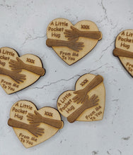 Load image into Gallery viewer, Little love hug, wallet hugs, Pocket hug token love gift, thinking of you, miss you gift, missing you, pick me up token, Little Wooden token
