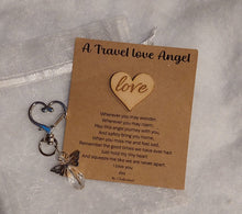 Load image into Gallery viewer, Little travel angel and love keyring, wallet love, Angel Love keyring gift, thinking of you, missing you, pick me up token, Wooden key token
