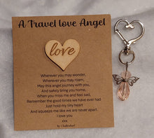 Load image into Gallery viewer, Little travel angel and love keyring, wallet love, Angel Love keyring gift, thinking of you, missing you, pick me up token, Wooden key token
